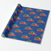Marine Blauw Rood Vrachtwagen Kerstcadeaus Wrap Cadeaupapier (Uitgerold)