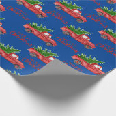 Marine Blauw Rood Vrachtwagen Kerstcadeaus Wrap Cadeaupapier (Hoek)