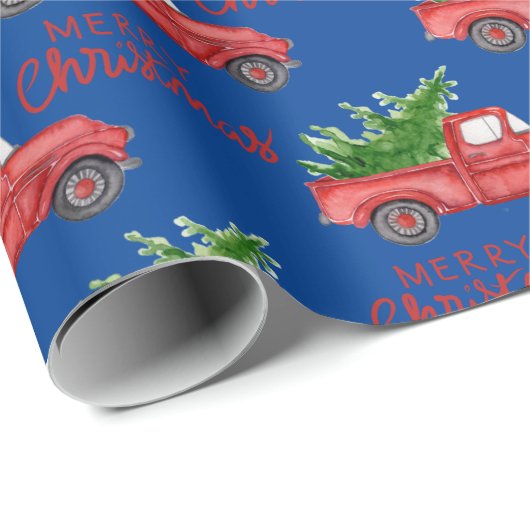 Marine Blauw Rood Vrachtwagen Kerstcadeaus Wrap Cadeaupapier (Rol Hoek)