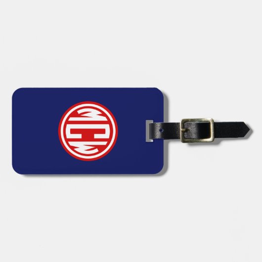 Marine Blauw Rood Wit Cirkel Monogram DIY BG Bagagelabel (Voorkant horizontaal)