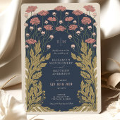 Marine Blauw Roze  Art Nouveau Floral Kaart