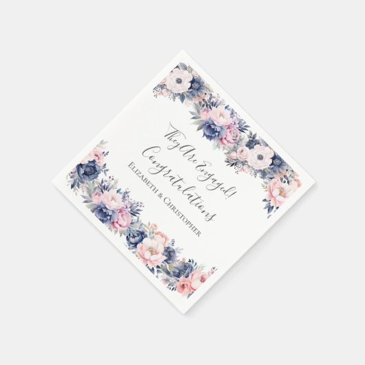 Marine Blauw Roze Bloemen Botanische Verlovingsfee Servet (Hoek)