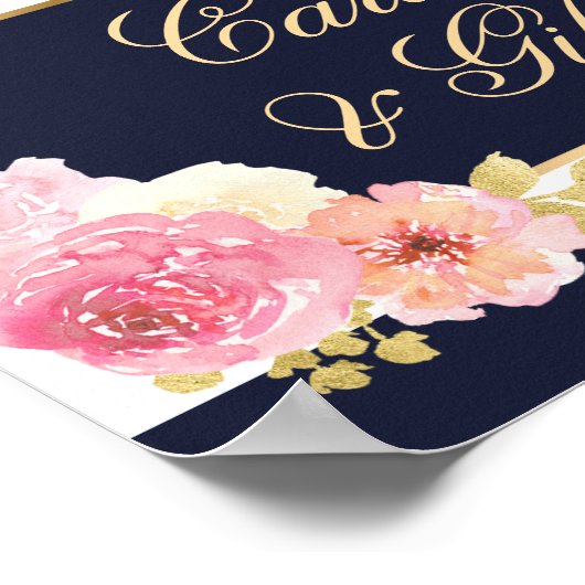Marine Blauw Roze Bloemen Trouwkaarten en Geschenk Poster (Hoek)