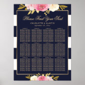 Marine Blauw Roze Bloemen Trouwstoel Grafiek 12 Poster (Voorkant)