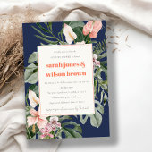 Marine Blauw Roze Boho Tropische Bloemen Koppels D Kaart