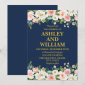 Marine Blauw Roze Goud Boho Bohemian Greenery Wedd Kaart (Voorkant / Achterkant)