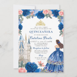 Marine Blauw Roze Goud Tiara Prinses Quinceañera Kaart