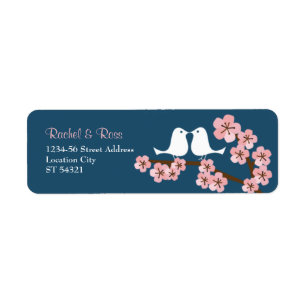 Marine Blauw & Roze Kersenbloesem Lente Bruiloft Etiket