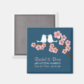 Marine Blauw & Roze Kersenbloesem Lente Bruiloft Magneet (Voorkant / Achterkant)
