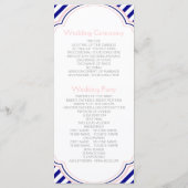 Marine blauw, roze nautische bruiloft programma programmakaart (Achterkant)
