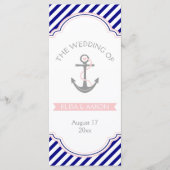 Marine blauw, roze nautische bruiloft programma programmakaart (Voorkant)
