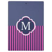 Marine Blauw Roze Strepen Monogram Klembord (Achterkant)