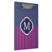 Marine Blauw Roze Strepen Monogram Klembord (Rechts)