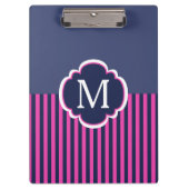 Marine Blauw Roze Strepen Monogram Klembord (Voorkant)