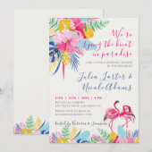 Marine Blauw Roze Tropisch Wilde Bos Trouwdouche Kaart (Voorkant / Achterkant)