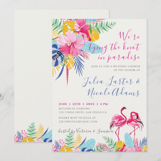 Marine Blauw Roze Tropisch Wilde Bos Trouwdouche Kaart (Voorkant / Achterkant)