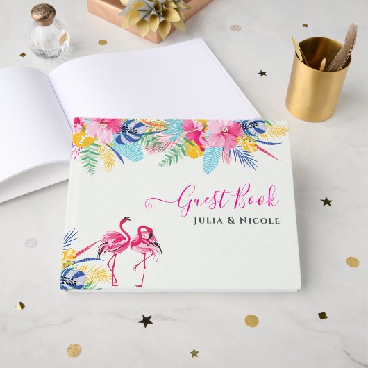 Marine Blauw Roze Tropische Wild Rain Forest Weddi Gastenboek (Voorkant open)