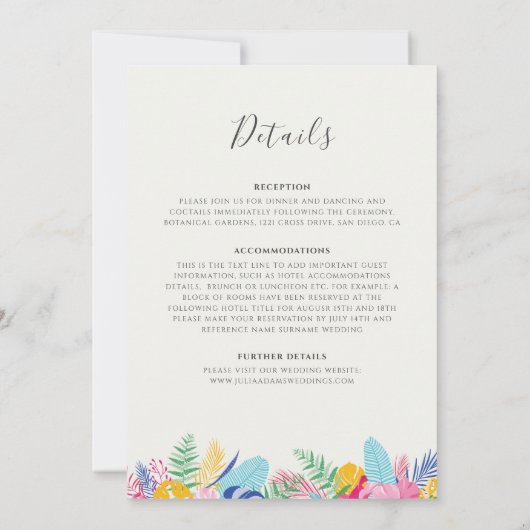 Marine Blauw Roze Tropische Wild Rain Forest Weddi Kaart (Achterkant)