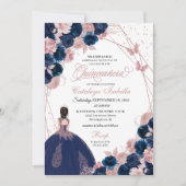 Marine Blauw & Roze Vlinder Prinses Quinceanera Kaart (Voorkant)