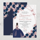 Marine Blauw & Roze Vlinder Prinses Quinceanera Kaart (Voorkant / Achterkant)