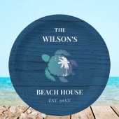 Marine Blauw Rustiek Hout Turtle Beach House Party Papieren Bordje