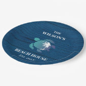 Marine Blauw Rustiek Hout Turtle Beach House Party Papieren Bordje (Gekanteld)