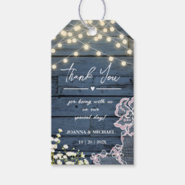 Marine Blauw Rustiek Houten Strijklichten & Kant B Cadeaulabel