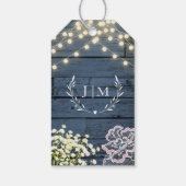 Marine Blauw Rustiek Houten Strijklichten & Kant B Cadeaulabel (Achterkant)