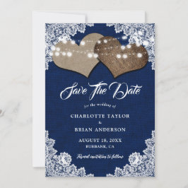 Marine Blauw Rustiek Land Bloemen Kant Huwelijk Save The Date