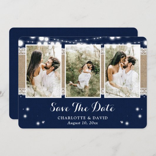 Marine Blauw Rustiek Land Trouwfoto Save The Date (Voorkant / Achterkant)