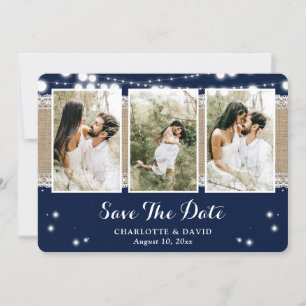 Marine Blauw Rustiek Land Trouwfoto Save The Date