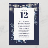 Marine Blauw Rustieke Bloemen Tafel Nummer Zitting Kaart (Achterkant)