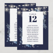 Marine Blauw Rustieke Bloemen Tafel Nummer Zitting Kaart (Voorkant / Achterkant)