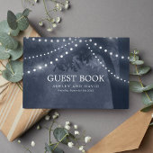 Marine Blauw Rustieke Boom String Lights Bruiloft Gastenboek