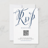 Marine Blauw Rustieke Kalligrafie QR Code Huwelijk RSVP Kaartje (Voorkant)