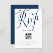 Marine Blauw Rustieke Kalligrafie QR Code Huwelijk