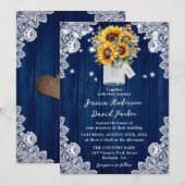 Marine Blauw Rustieke Zonnebloem Mason Jar Hout Hu Kaart (Voorkant / Achterkant)