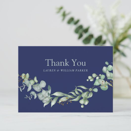 Marine Blauw Sage Eucalyptus Groen Modern Bedankkaart (Staand voorkant)