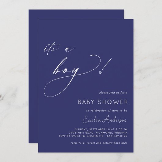 Marine Blauw | Schattige Eenvoudig Het is een Jong Kaart (Voorkant / Achterkant)