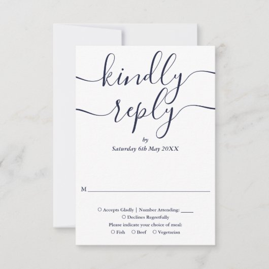 Marine Blauw Script String Lights Bruiloft RSVP Kaartje (Voorkant)