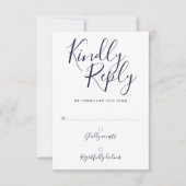 Marine Blauw Signature Script Modern Wedding RSVP Kaartje (Voorkant)