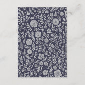 Marine Blauw | Silver Floral bruiloft details Kaar Informatiekaartje (Achterkant)