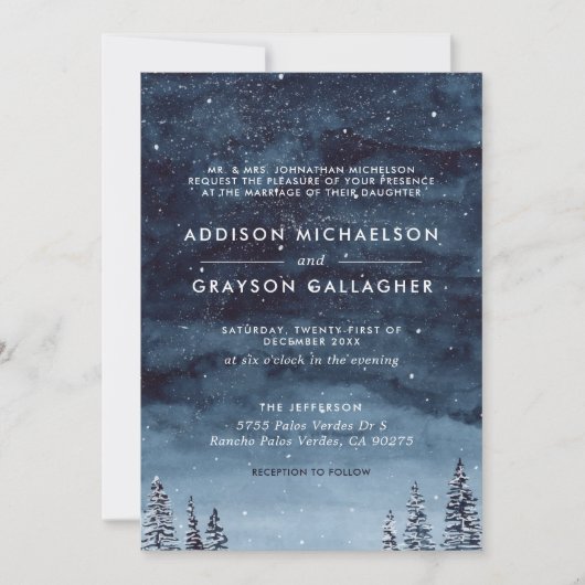 Marine Blauw Sneeuwwitje Winter Wonderland Formele Kaart (Voorkant)