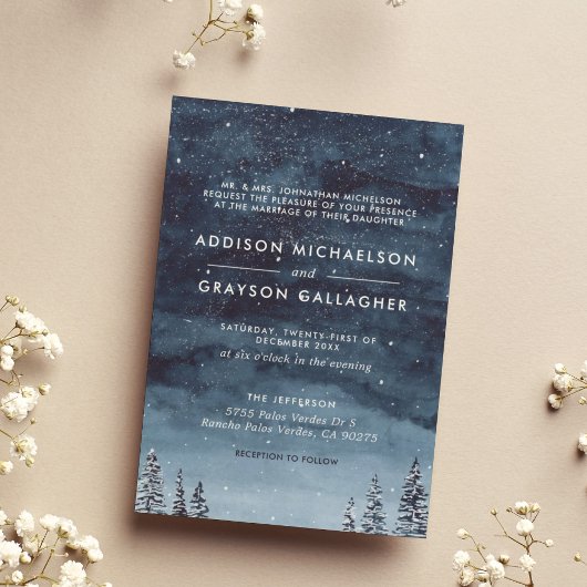 Marine Blauw Sneeuwwitje Winter Wonderland Formele Kaart