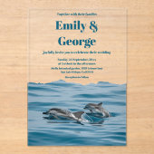 Marine Blauw Speelse Dolfijnen Strand Kustbruiloft Acryl Uitnodigingen (Voorkant)