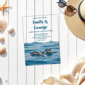 Marine Blauw Speelse Dolfijnen Strand Kustbruiloft Acryl Uitnodigingen