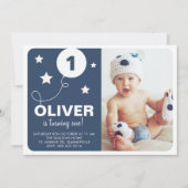 Marine Blauw | Stars and Balloons Kinder Foto van  Kaart (Voorkant)