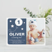 Marine Blauw | Stars and Balloons Kinder Foto van  Kaart (Staand voorkant)