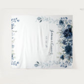 Marine Blauw Stof Bloemige Eucalyptus Bruiloft Wandkleed (Voorkant (horizontaal))