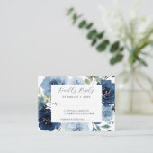 Marine Blauw Stoffig Blauw Elegant Bloemen Bruilof Informatiekaartje (Staand voorkant)